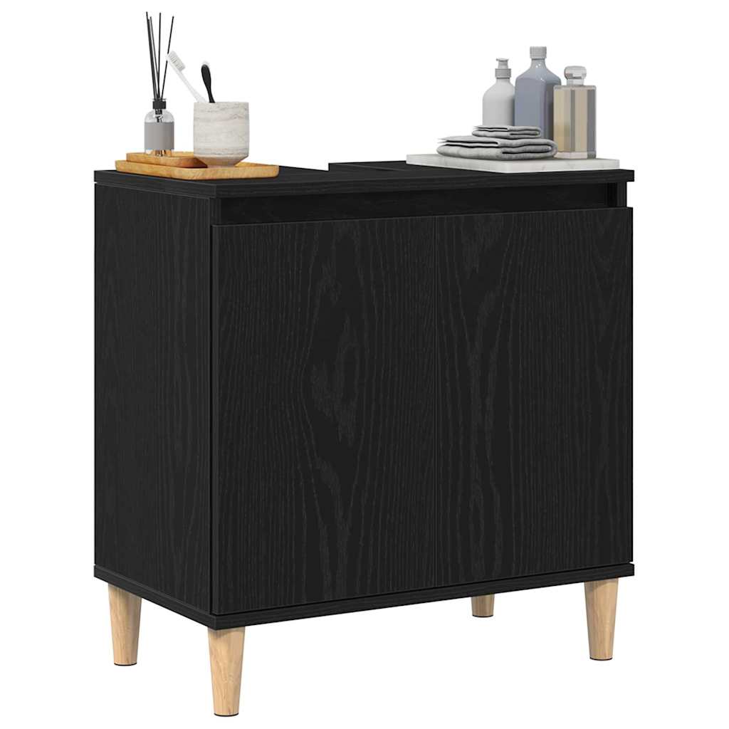 Spülenschrank mit Regal Schwarz Eichen-Optik 58 x 33 x 60 cm