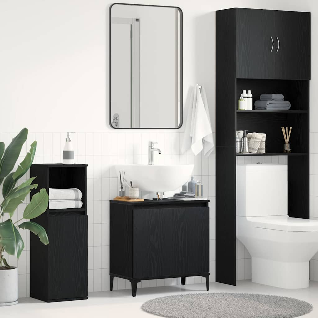Spülenschrank mit Regal Schwarz Eichen-Optik 58 x 33 x 60 cm