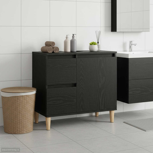 Badezimmerschrank mit Tür Schwarz Eichen-Optik 65 x 33 x 60 cm