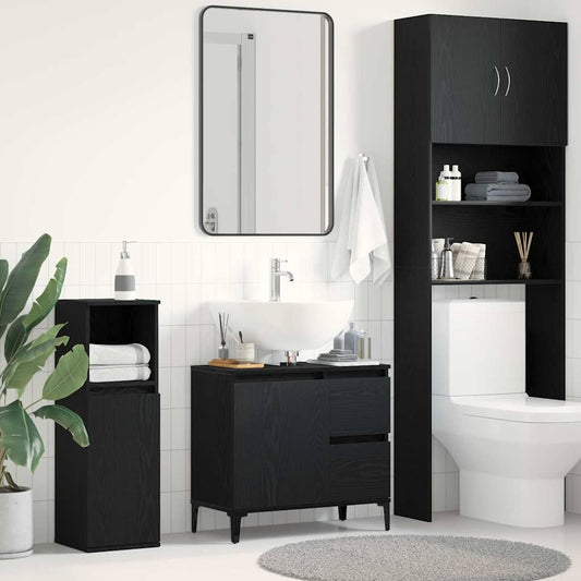 Waschschrank Schwarz Eiche 65x33x60 cm Holzwerkstoff