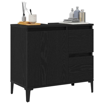 Badezimmer Schrank mit Tür Schwarz Eichen-Optik 65 x 33 x 60 cm