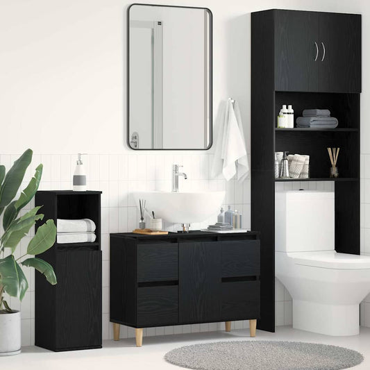 Waschbeckenunterschrank Schwarz Eiche 80x33x60 cm Holzwerkstoff
