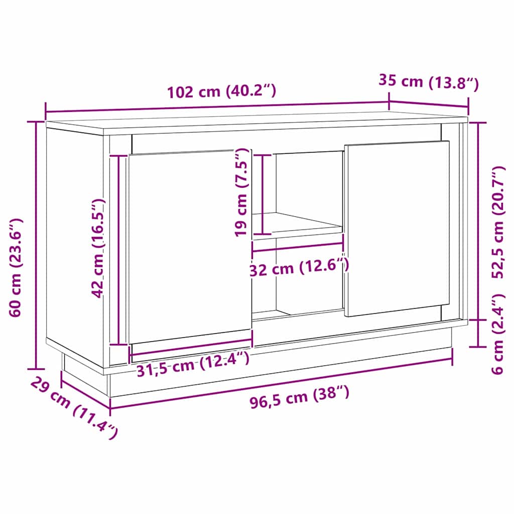 Sideboard Schwarze Eiche 102 x 35 x 60 cm Holzwerkstoff