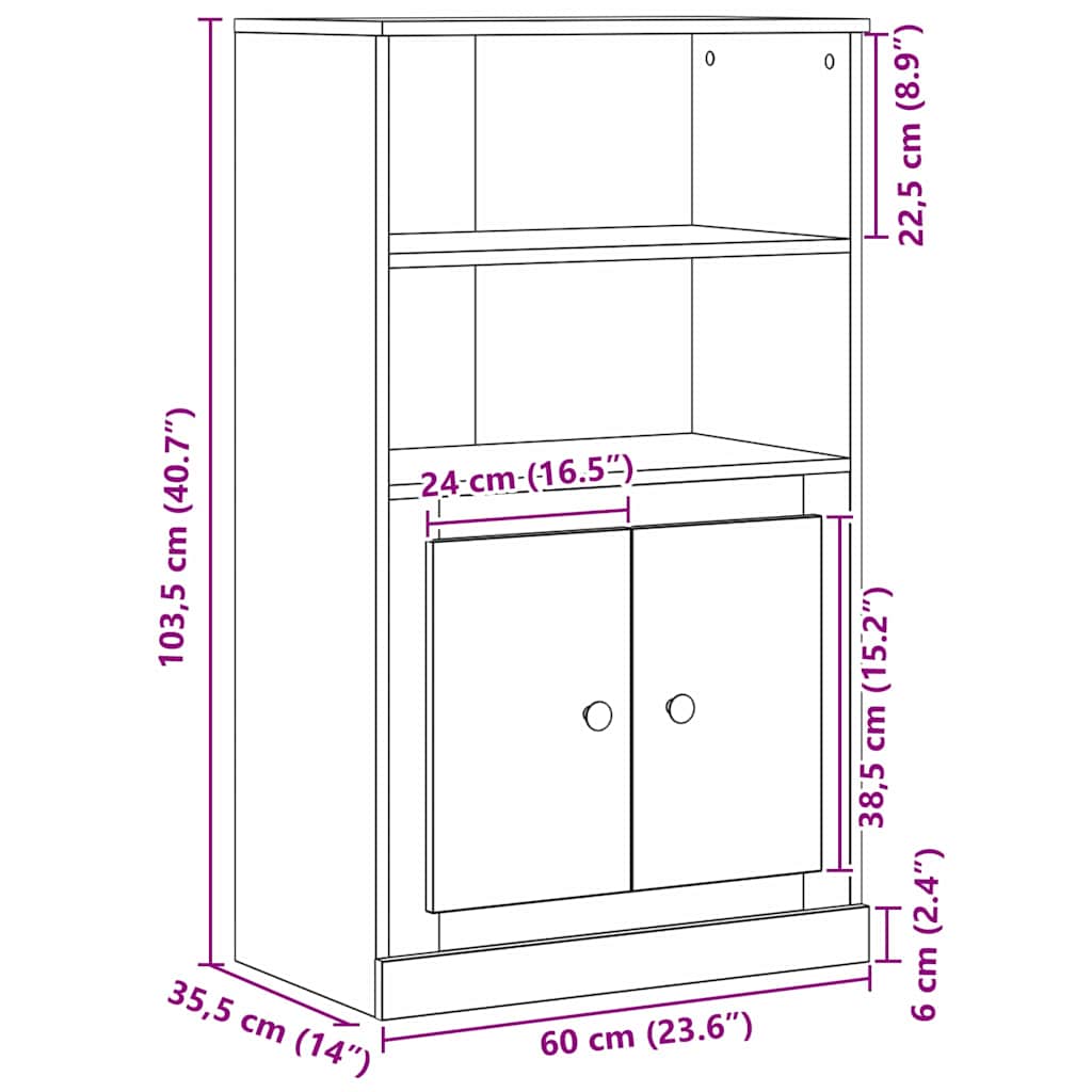 Highboard Schwarze Eiche 60 x 35.5 x 103.5 cm Holzwerkstoff