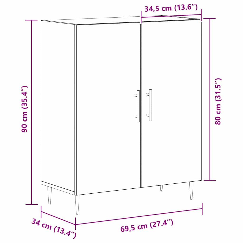 Sideboard Schwarz Eichen-Optik 69,5 x 34 x 90 cm Holzwerkstoff