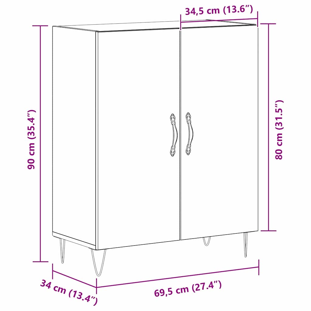 Sideboard Schwarze Eiche 69.5 x 34 x 90 cm Holzwerkstoff