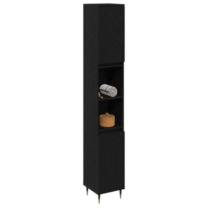 Badezimmerschrank mit Tür Schwarz Eichen-Optik 30 x 30 x 190 cm