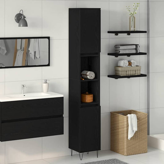 Badezimmerschrank mit Tür Schwarz Eichen-Optik 30 x 30 x 190 cm