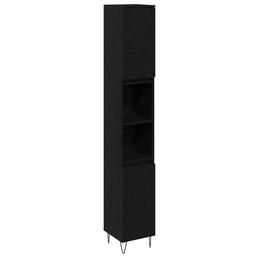 Badezimmerschrank mit Tür Schwarz Eichen-Optik 30 x 30 x 190 cm