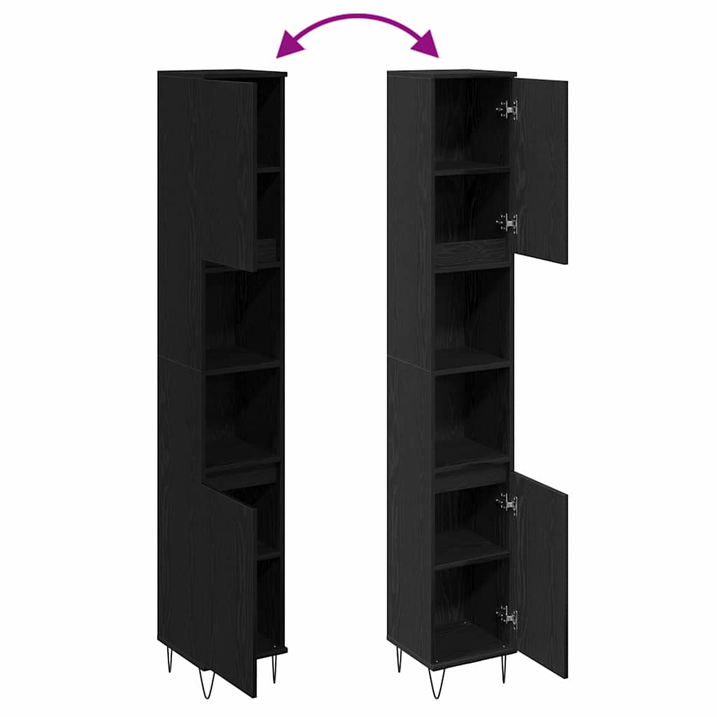 Badezimmerschrank mit Tür Schwarz Eichen-Optik 30 x 30 x 190 cm