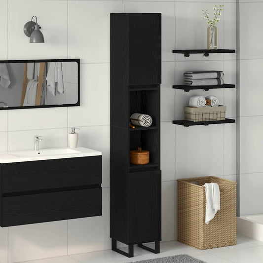 Badezimmer Schrank Schwarz Eiche 30x30x190 cm Holzwerkstoff