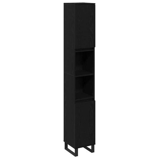 Badezimmer Schrank Schwarz Eiche 30x30x190 cm Holzwerkstoff