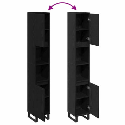 Badezimmerschrank mit Tür Schwarz Eichen-Optik 30 x 30 x 190 cm