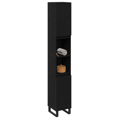Badezimmerschrank mit Tür Schwarz Eichen-Optik 30 x 30 x 190 cm