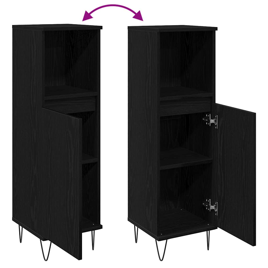 Badezimmerschrank mit Tür Schwarz Eichen-Optik 30 x 30 x 100 cm