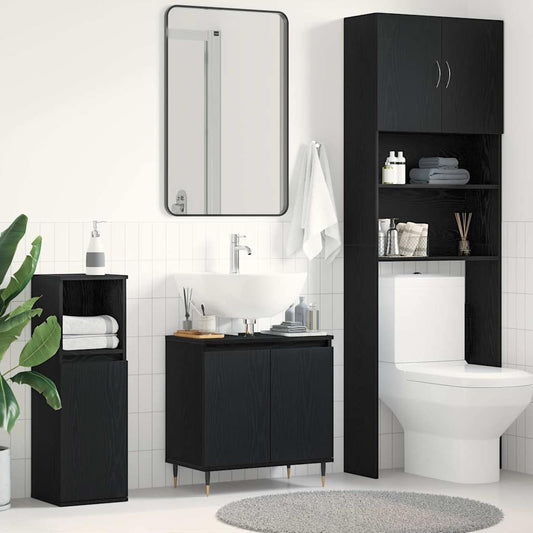 Waschbeckenunterschrank Schwarz Eichen-Optik 58 x 33 x 60 cm