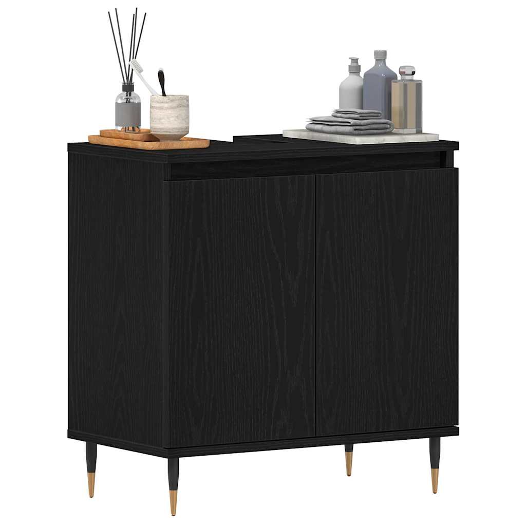 Waschbeckenunterschrank Schwarz Eichen-Optik 58 x 33 x 60 cm