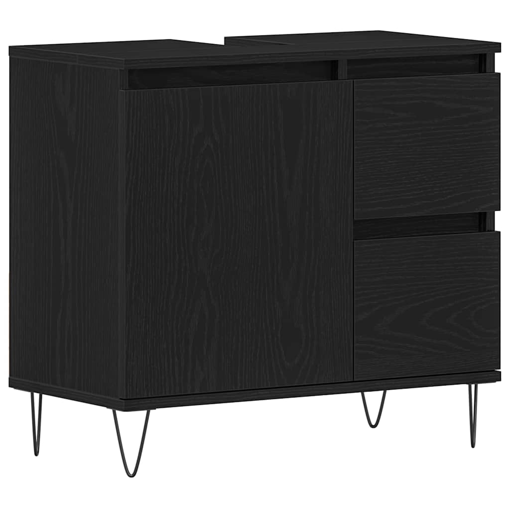 Waschbeckenschrank mit Tür Schwarz Eichen-Optik 65 x 33 x 60 cm