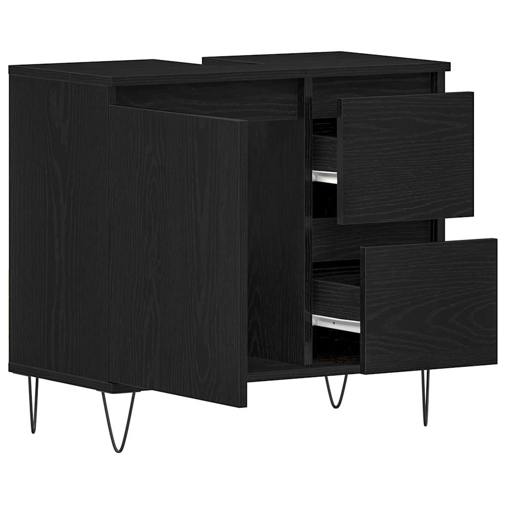 Waschbeckenschrank mit Tür Schwarz Eichen-Optik 65 x 33 x 60 cm