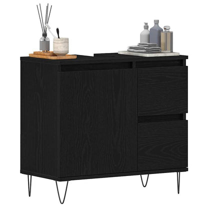 Waschbeckenschrank mit Tür Schwarz Eichen-Optik 65 x 33 x 60 cm