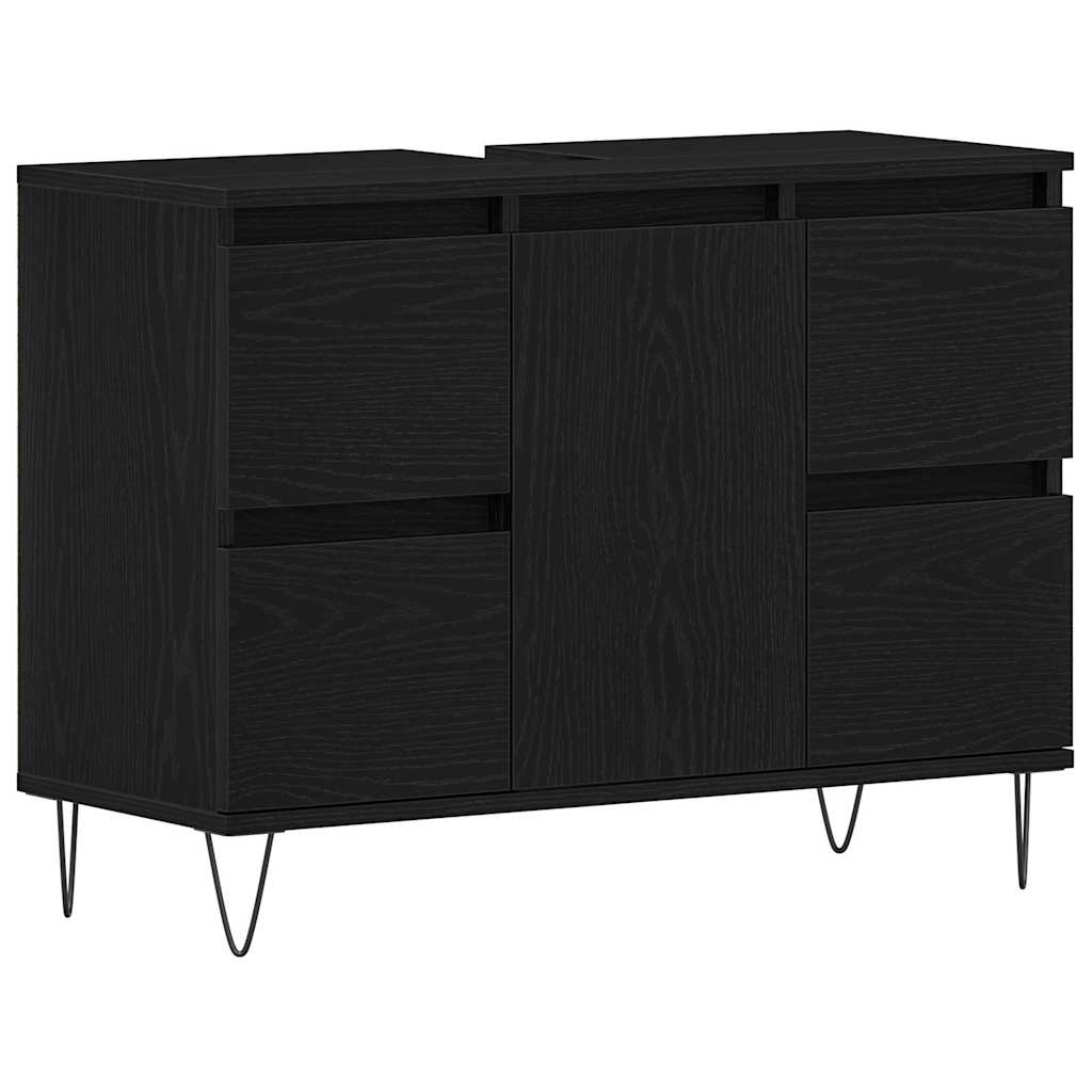 Waschbeckenschrank mit Tür Schwarz Eichen-Optik 80 x 33 x 60 cm