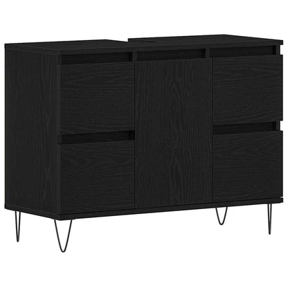 Waschbeckenschrank mit Tür Schwarz Eichen-Optik 80 x 33 x 60 cm