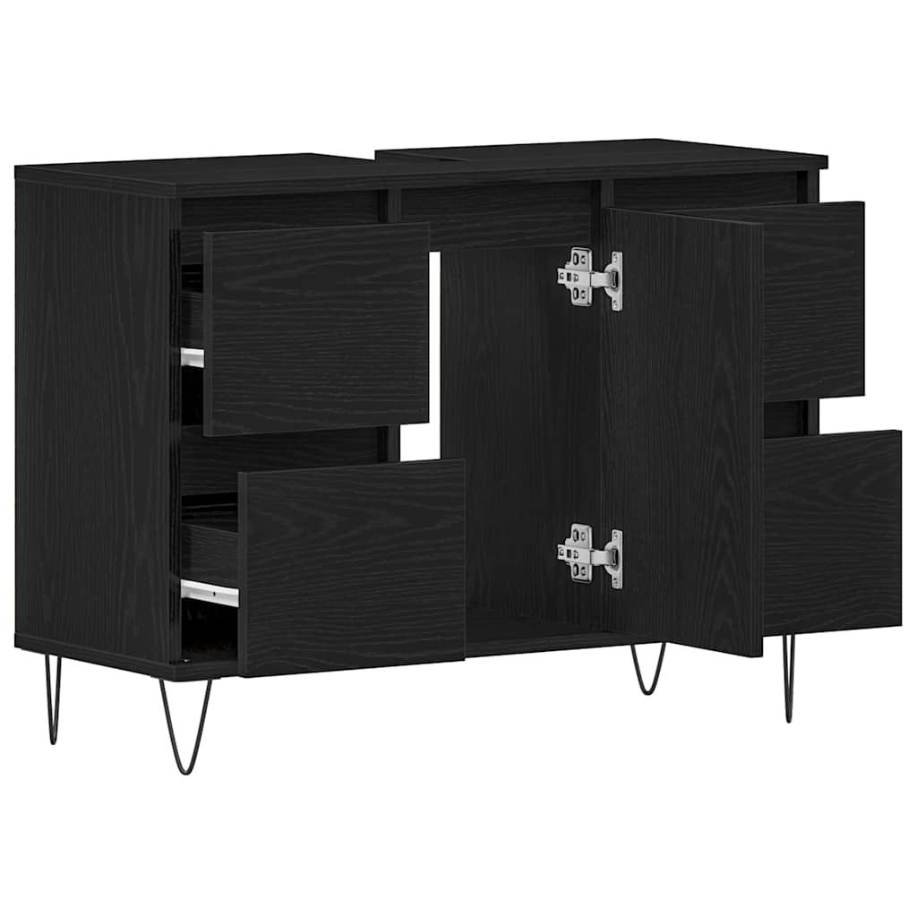 Waschbeckenschrank mit Tür Schwarz Eichen-Optik 80 x 33 x 60 cm