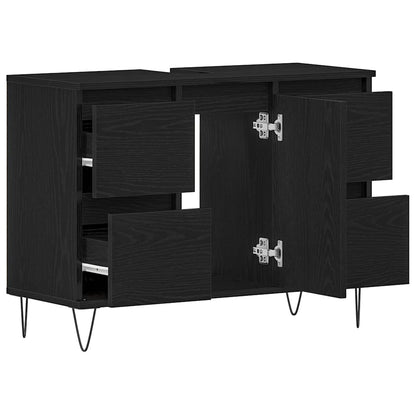 Waschbeckenschrank mit Tür Schwarz Eichen-Optik 80 x 33 x 60 cm