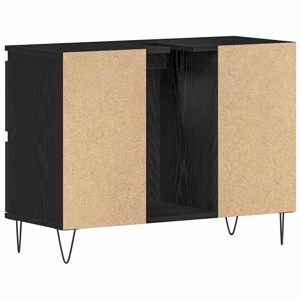 Waschbeckenschrank mit Tür Schwarz Eichen-Optik 80 x 33 x 60 cm