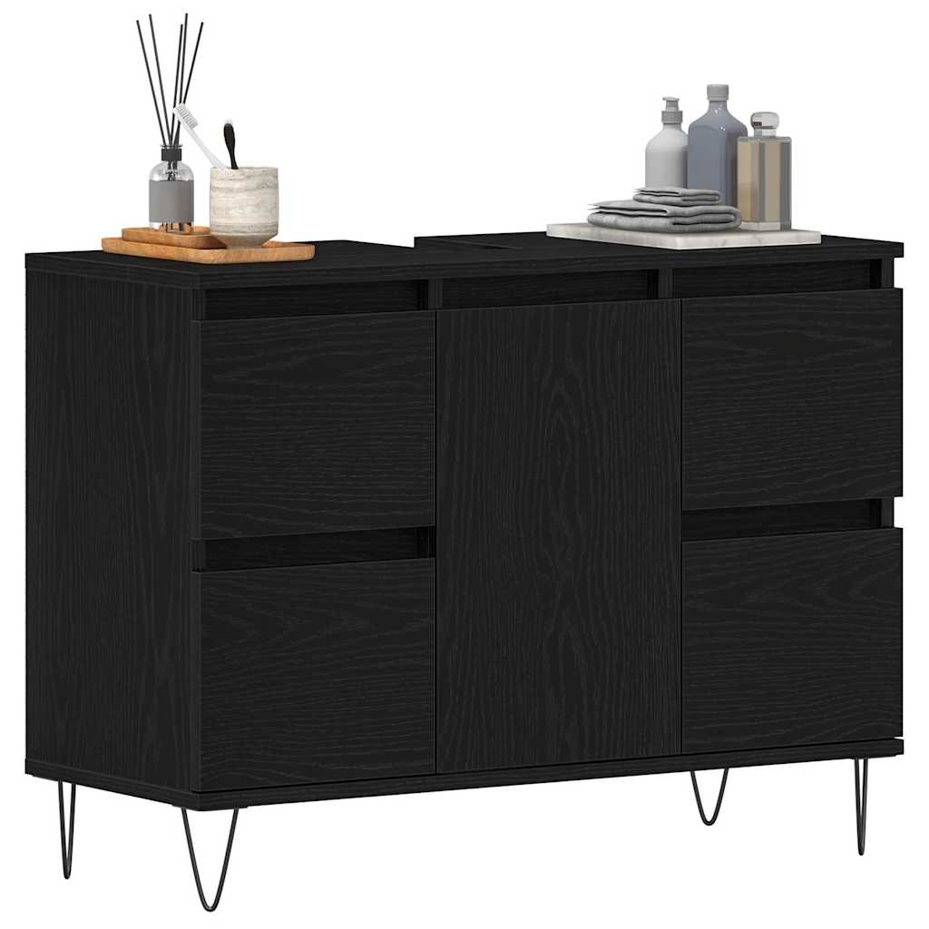 Waschbeckenschrank mit Tür Schwarz Eichen-Optik 80 x 33 x 60 cm