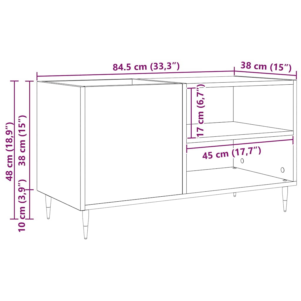 Schallplattenschrank mit Regal Schwarze Eiche 85 x 38 x 48 cm