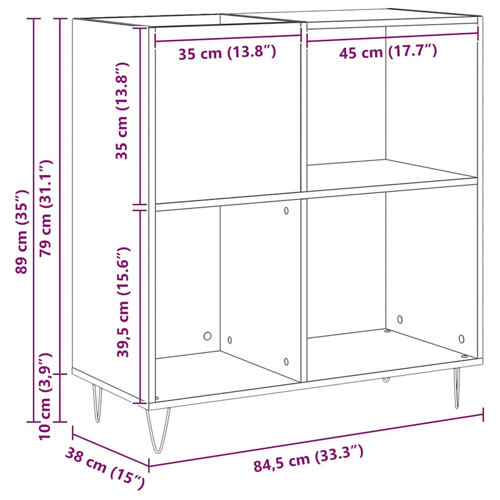 Schallplattenschrank Eiche handwerklich 85 x 38 x 89 cm