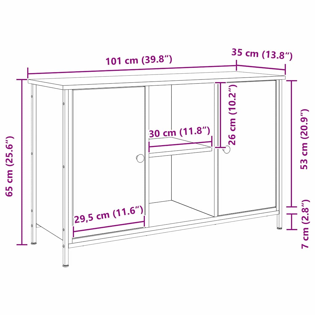 TV-Schrank Artisan Eiche 101x35x65 cm aus engineered Wood und Stahl