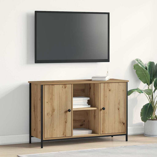 TV-Schrank Schwarz Eiche 101x35x65 cm Engineered Wood und Stahl