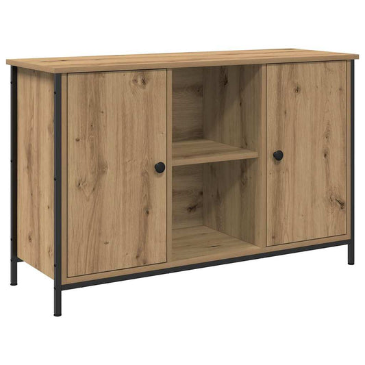 TV-Schrank Schwarz Eiche 101x35x65 cm Engineered Wood und Stahl
