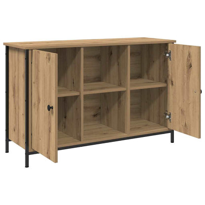 TV-Schrank Schwarz Eiche 101x35x65 cm Engineered Wood und Stahl