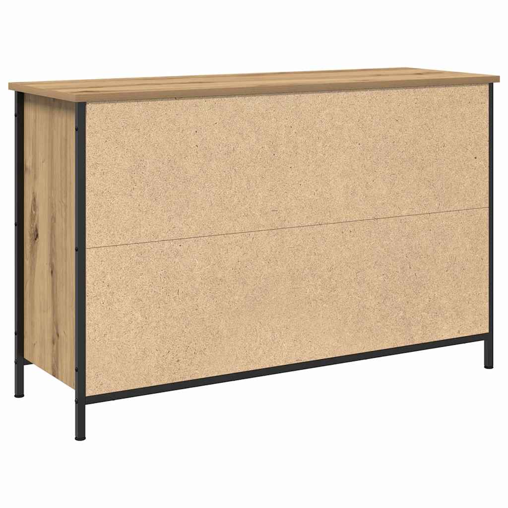 TV-Schrank Schwarz Eiche 101x35x65 cm Engineered Wood und Stahl