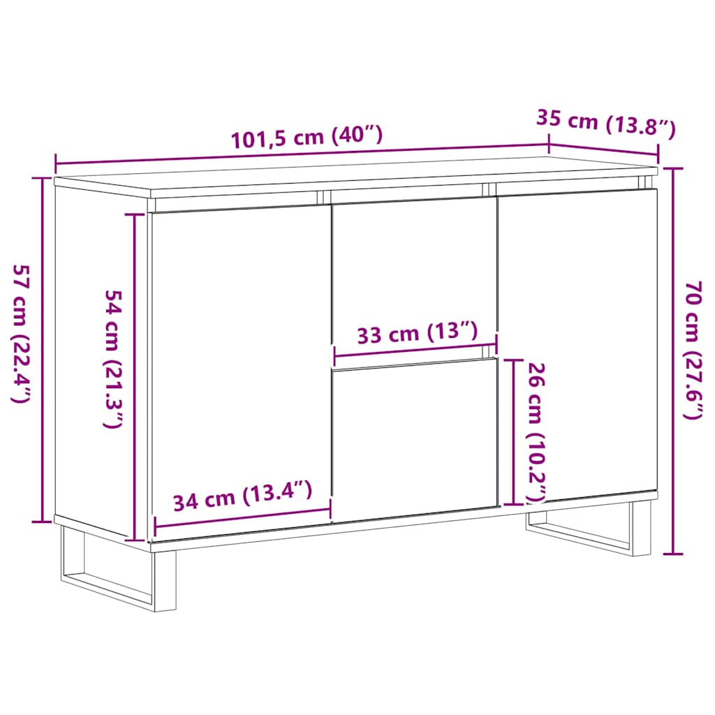 Sideboard Schwarz Eiche 104x35x70 cm Ingenieurholz