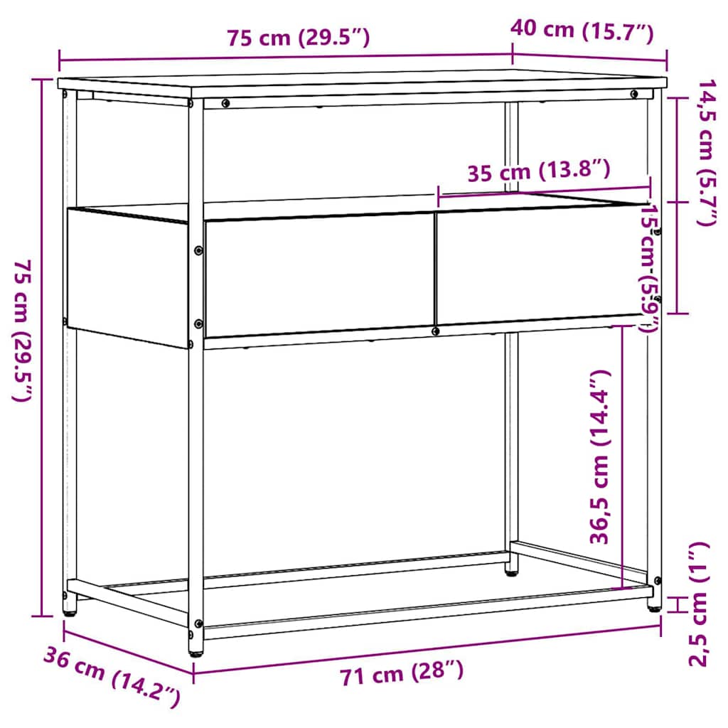 Konsolentisch mit Schubladen Eiche handwerklich 75 x 40 x 75 cm