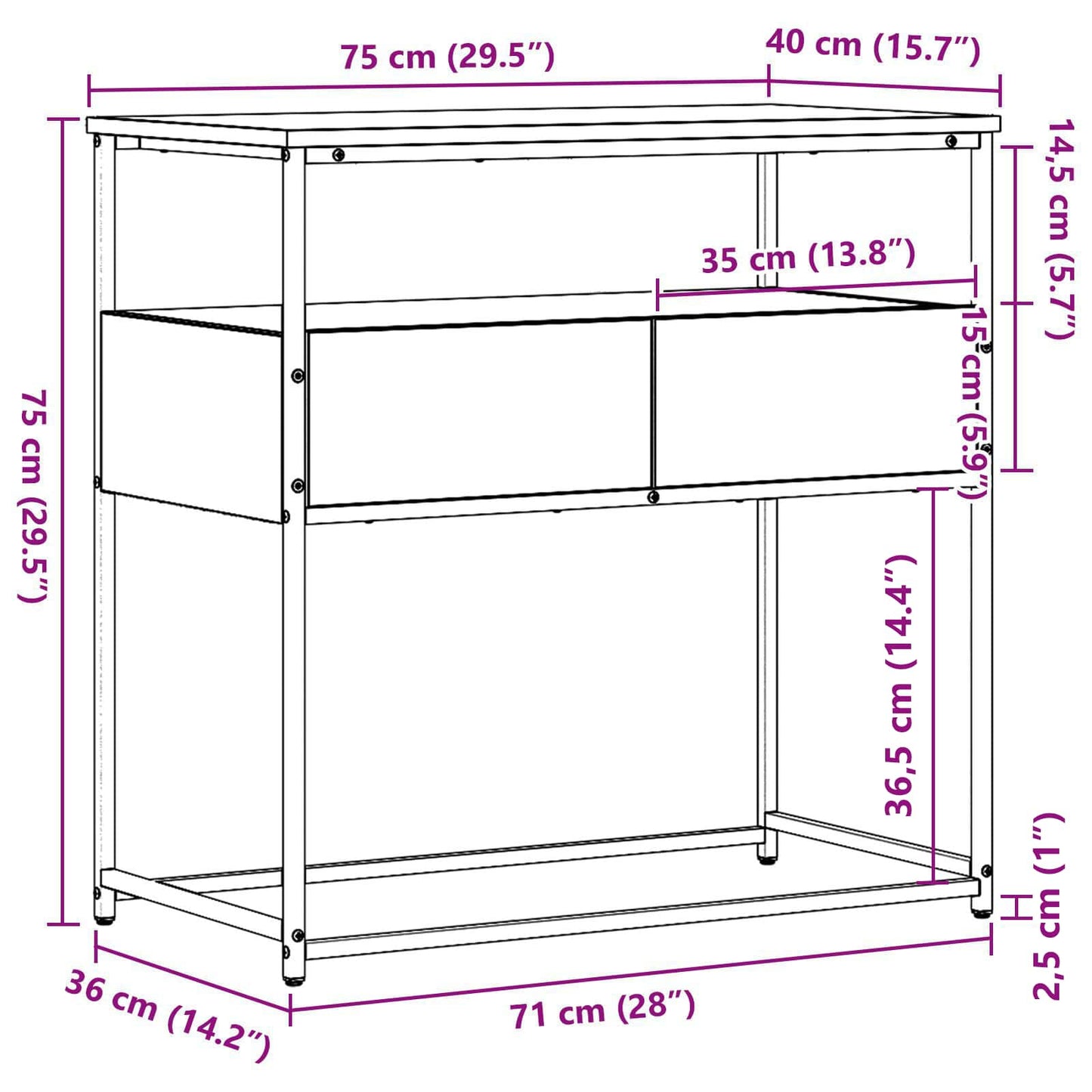 Konsolentisch Artisan-Eiche 75 x 40 x 75 cm Holzwerkstoff