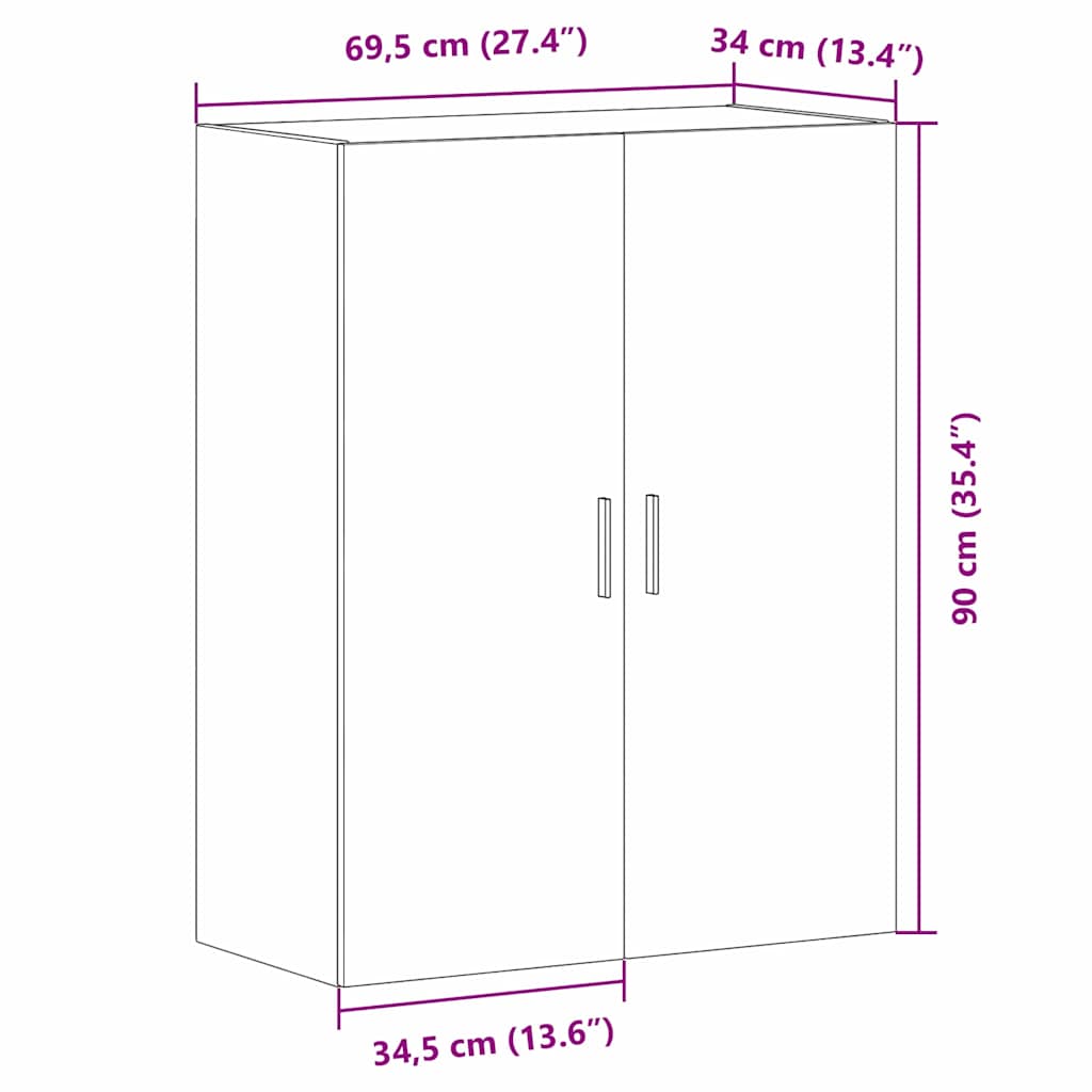 Wandmontierter Schrank Schwarze Eiche 69.5 x 34 x 90 cm