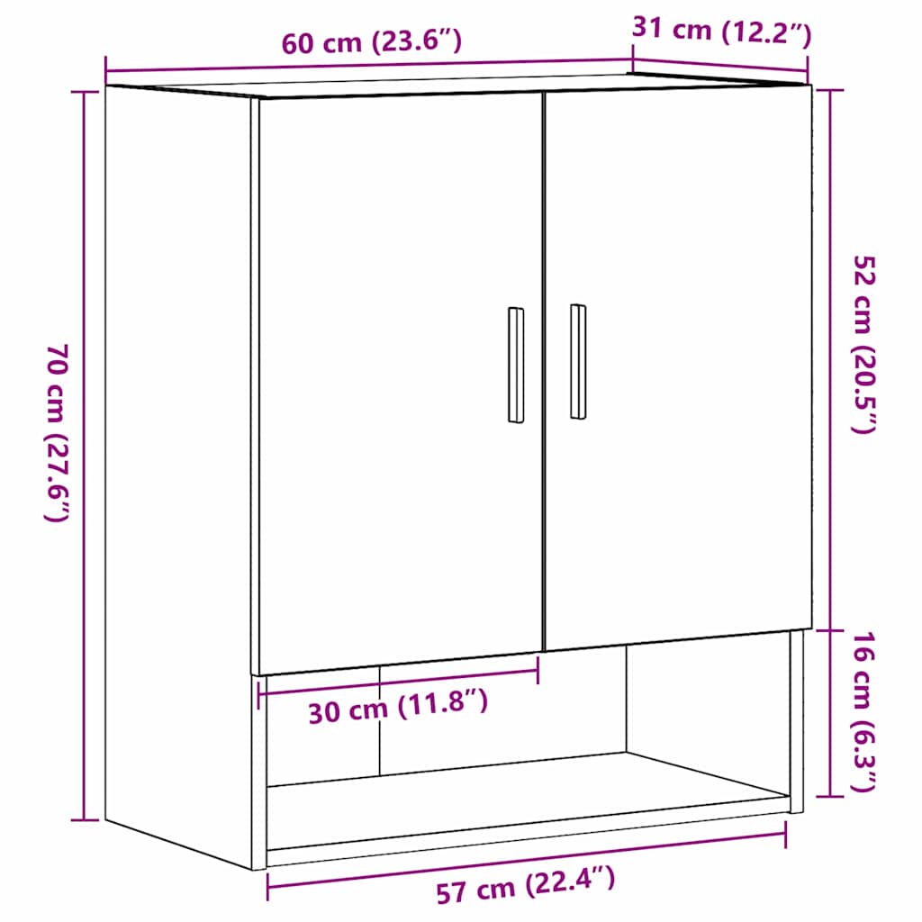 Wandschrank Schwarze Eiche 60 x 31 x 70 cm Holzwerkstoff