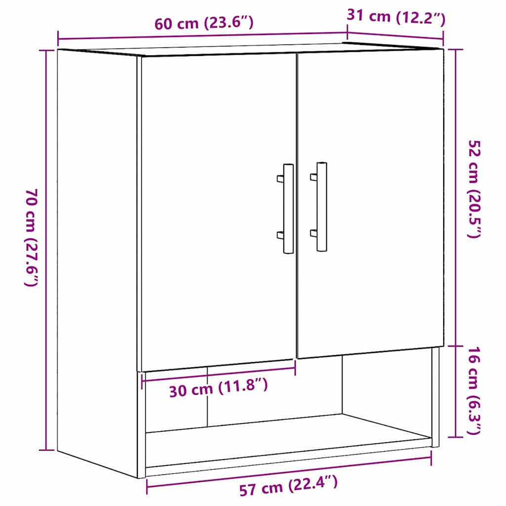 Wandschrank Schwarze Eiche 60 x 31 x 70 cm Holzwerkstoff