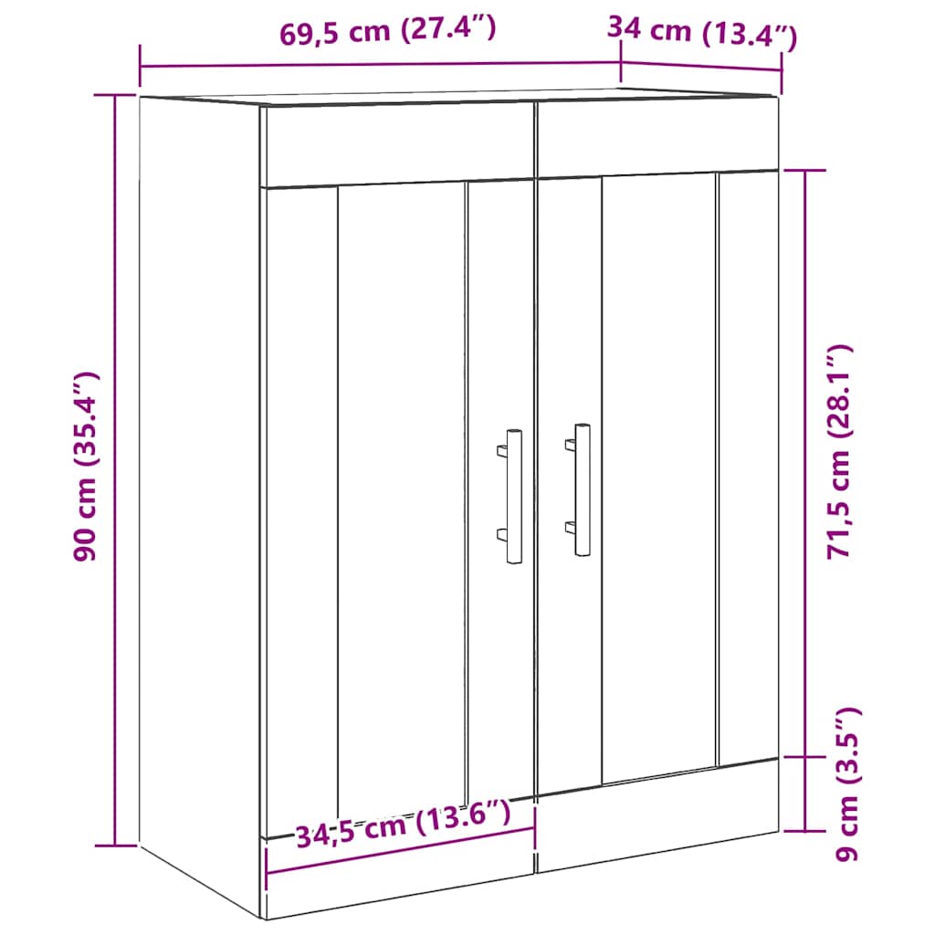 Wandmontierter Schrank Schwarze Eiche 69.5 x 34 x 90 cm
