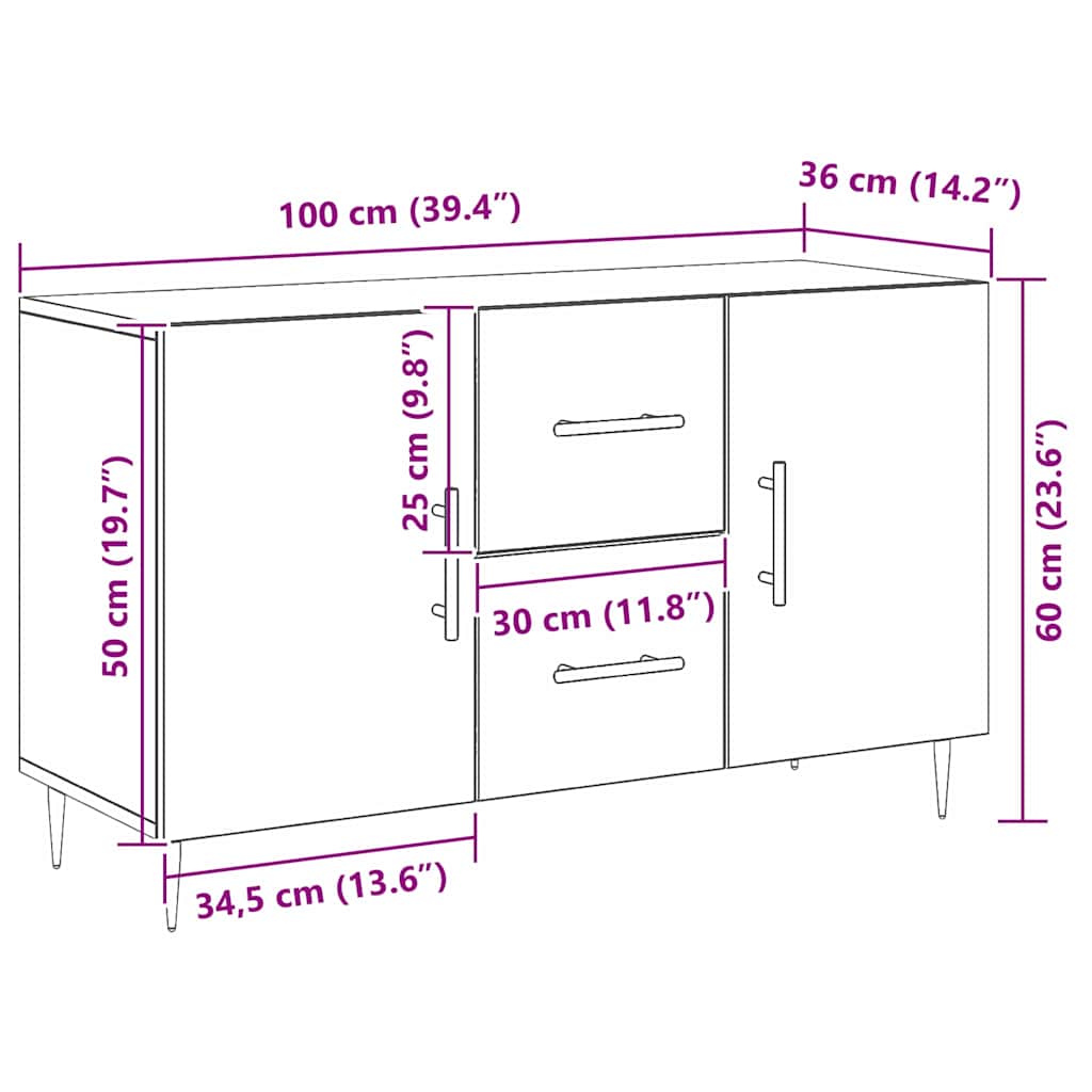 Sideboard Schwarze Eiche 100 x 36 x 60 cm Holzwerkstoff