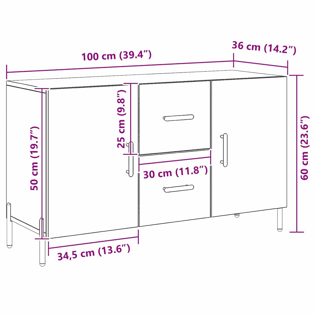 Sideboard Schwarze Eiche 100 x 36 x 60 cm Holzwerkstoff
