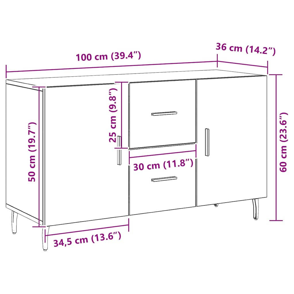 Sideboard Schwarze Eiche 100 x 36 x 60 cm Holzwerkstoff