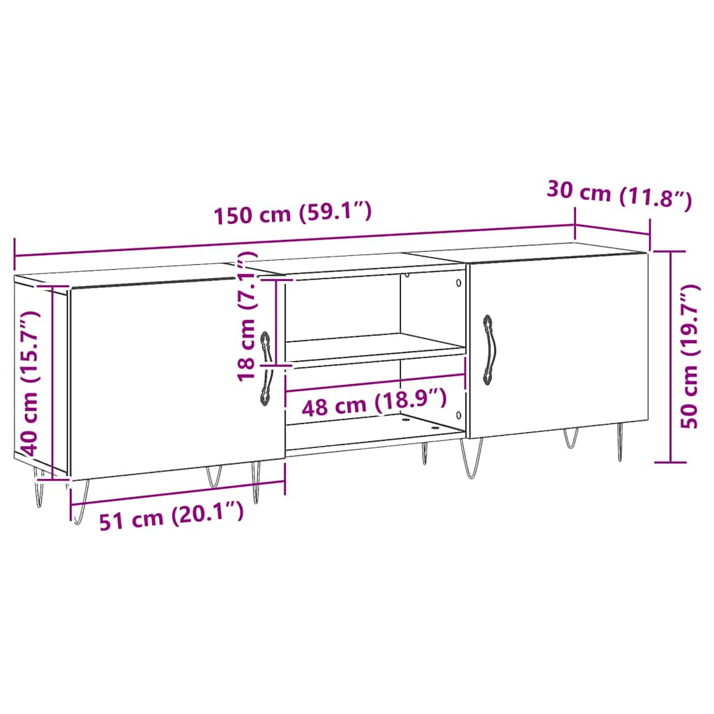 TV-Schränk Schwarze Eiche 150 x 30 x 50 cm Holzwerkstoff