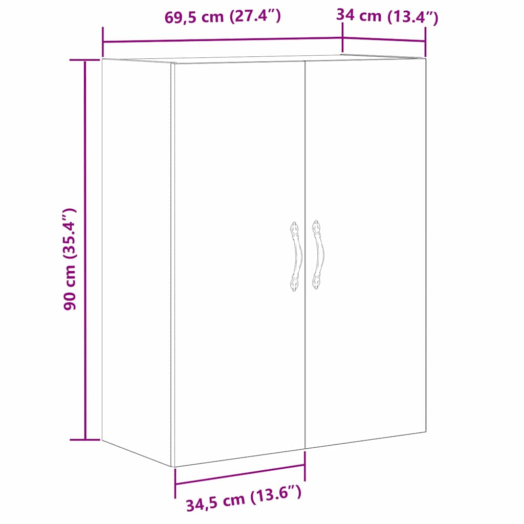 Wandmontierter Schrank Schwarze Eiche 69,5 x 34 x 180 cm