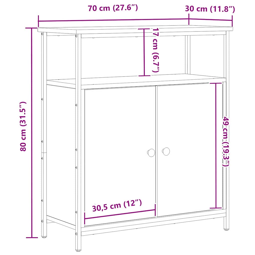 Sideboard Schwarze Eiche 70 x 30 x 80 cm Holzwerkstoff